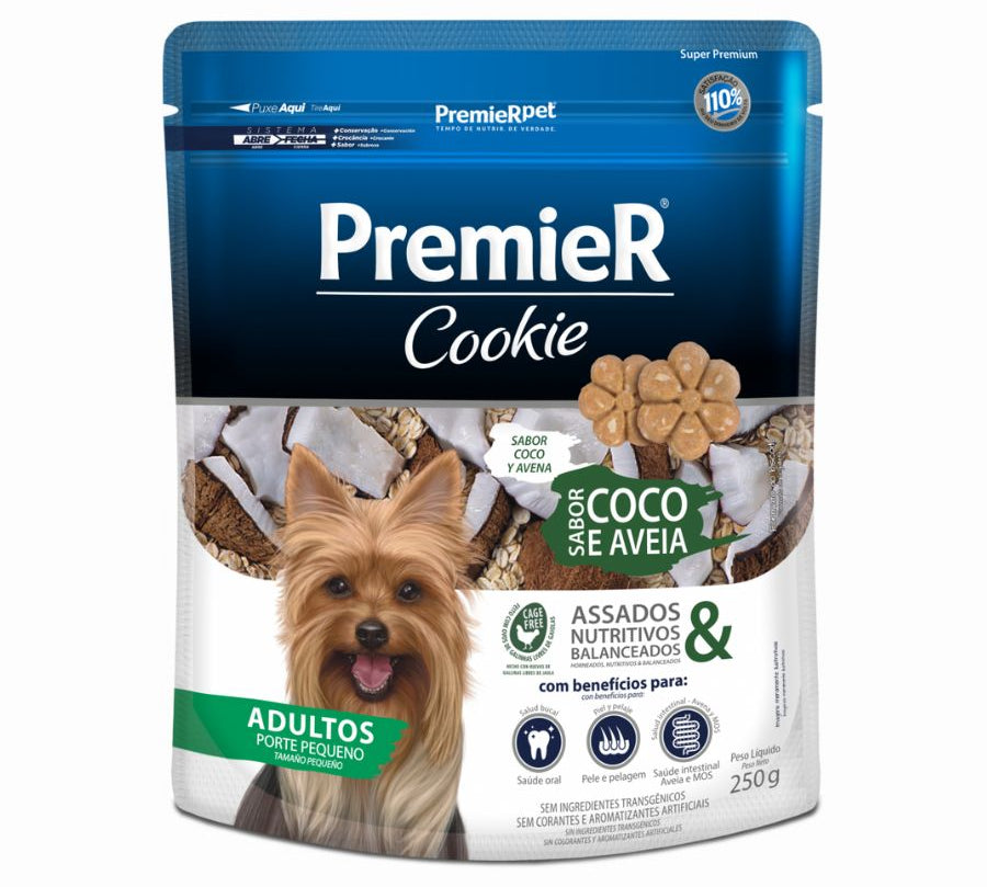 PremieR Cookies Perro Adulto Razas Pequeñas Sabor Coco y Avena, galletas funcionales, horneadas y con ingredientes naturales como coco y huevo Cage Free.