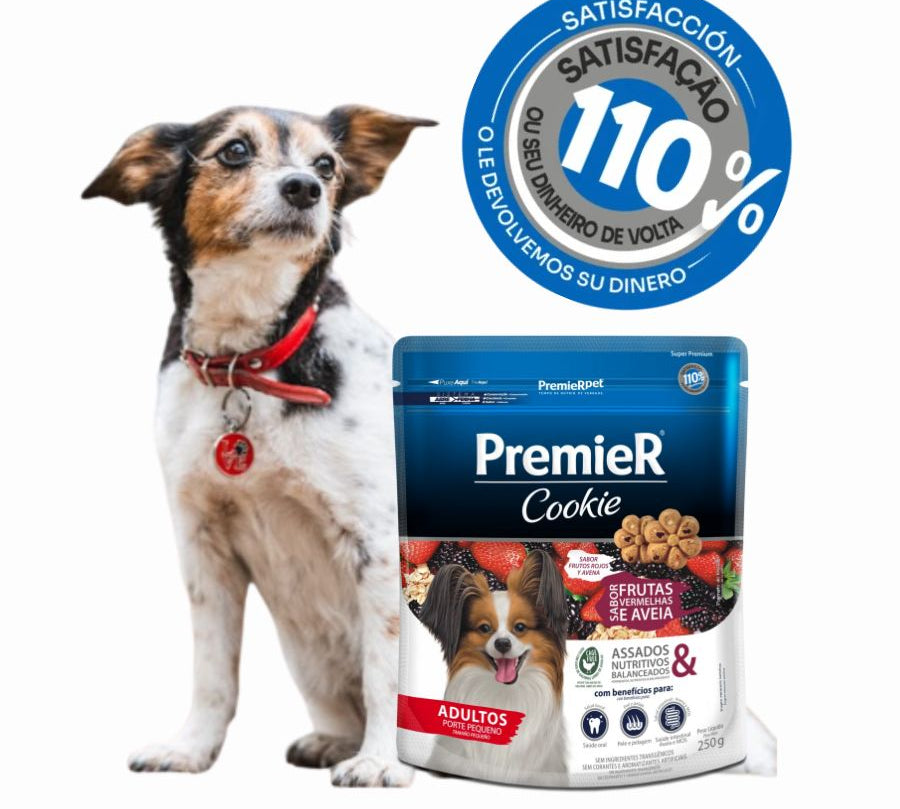 PremieR Cookies Perro Adulto Razas Pequeñas Sabor Frutos Rojos y Avena, snack horneado con ingredientes funcionales que cuidan dientes, digestión y pelaje.