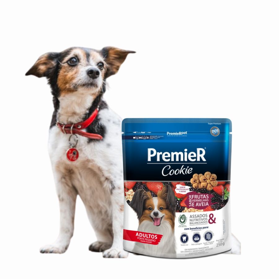 PremieR Cookies Perro Adulto Razas Pequeñas Sabor Frutos Rojos y Avena, snack horneado con ingredientes funcionales que cuidan dientes, digestión y pelaje.