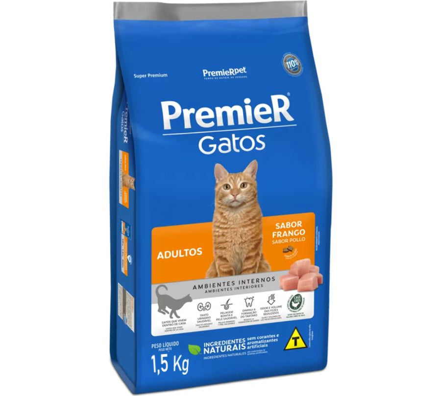 Premier Gatos Adultos Pollo 1,5 kg Nutrición premium con acción anti-sarro y control urinario para una salud integral.