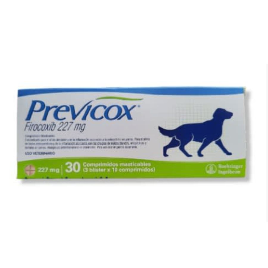 Previcox 227mg 30 comp  alivia el dolor e inflamación en perros con osteoartritis o tras cirugía. Eficaz, palatable y de acción selectiva sobre la COX-2.
