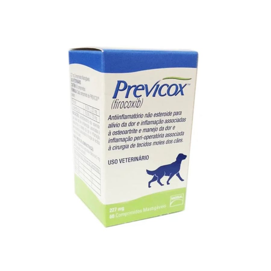 Previcox 227mg 60 comp alivia el dolor e inflamación en perros con osteoartritis o tras cirugía. Eficaz, palatable y de acción selectiva sobre la COX-2.