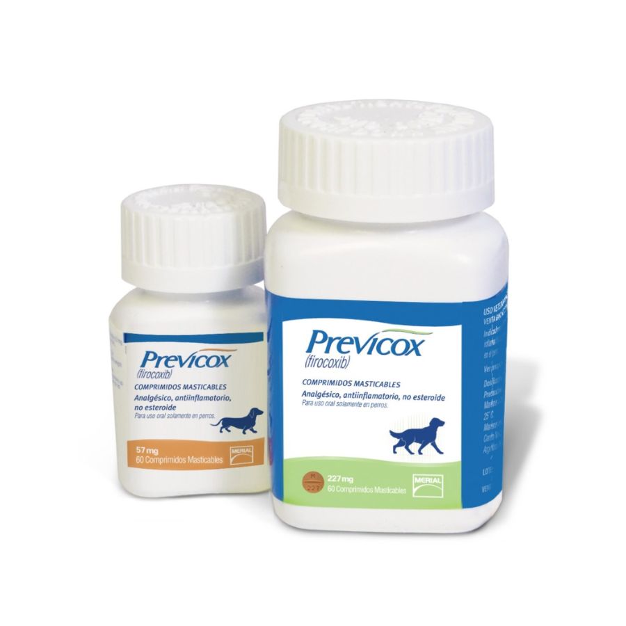 Previcox 227mg 60 comp alivia el dolor e inflamación en perros con osteoartritis o tras cirugía. Eficaz, palatable y de acción selectiva sobre la COX-2.