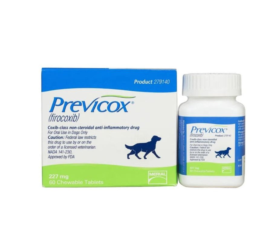 Previcox 227mg 60 comp alivia el dolor e inflamación en perros con osteoartritis o tras cirugía. Eficaz, palatable y de acción selectiva sobre la COX-2.