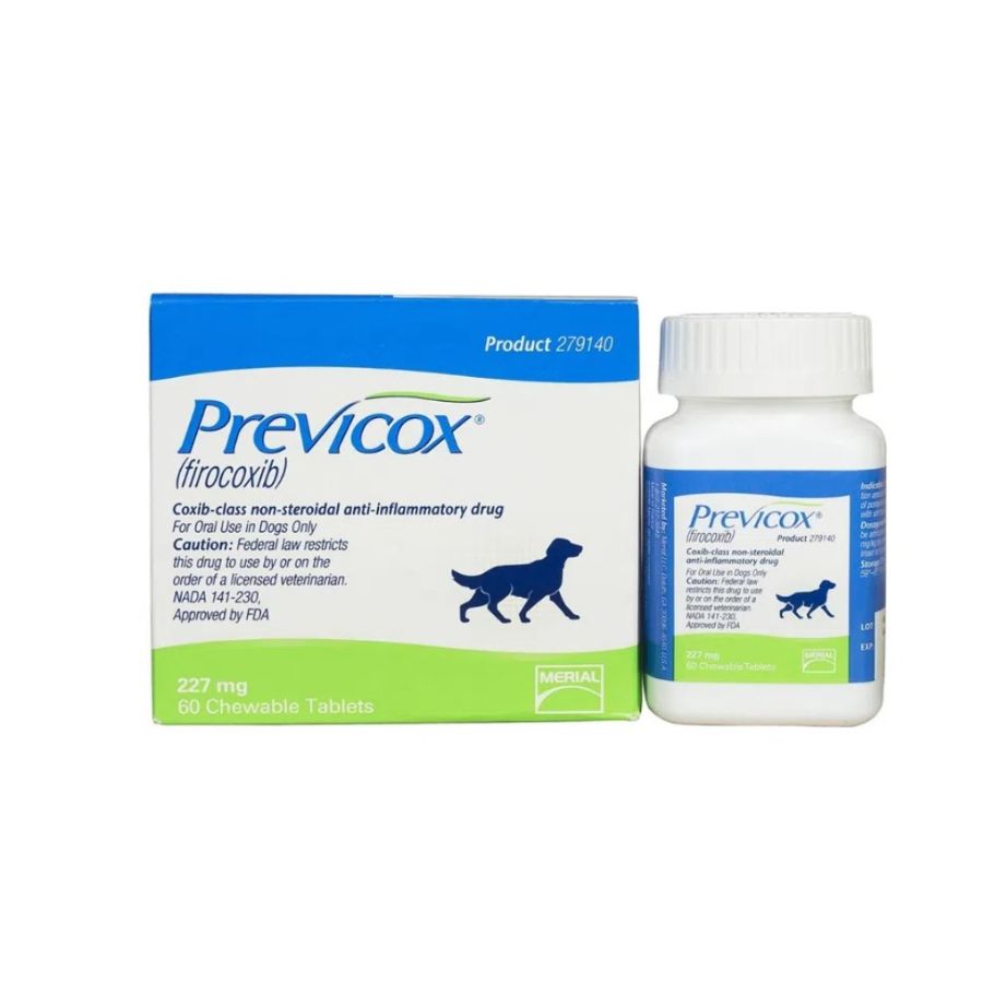Previcox 227mg 60 comp alivia el dolor e inflamación en perros con osteoartritis o tras cirugía. Eficaz, palatable y de acción selectiva sobre la COX-2.