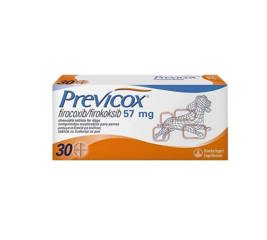 Previcox 57mg 30 comp  alivia eficazmente el dolor e inflamación en perros pequeños con osteoartritis o tras cirugía. Alta selectividad COX-2 y excelente palatabilidad. B-Pets