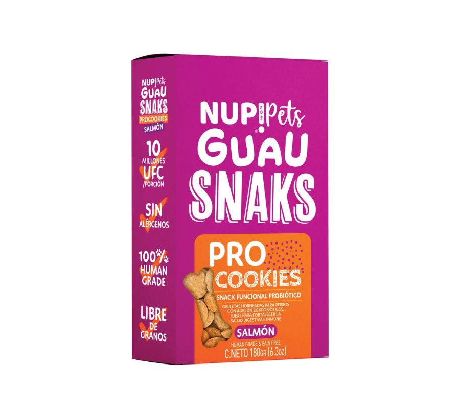 Procookies Sabor Salmón NUP! PETS. Galletas para perros con probióticos, fortalecen el sistema inmune y digestivo, mejoran la absorción de nutrientes. 🐶