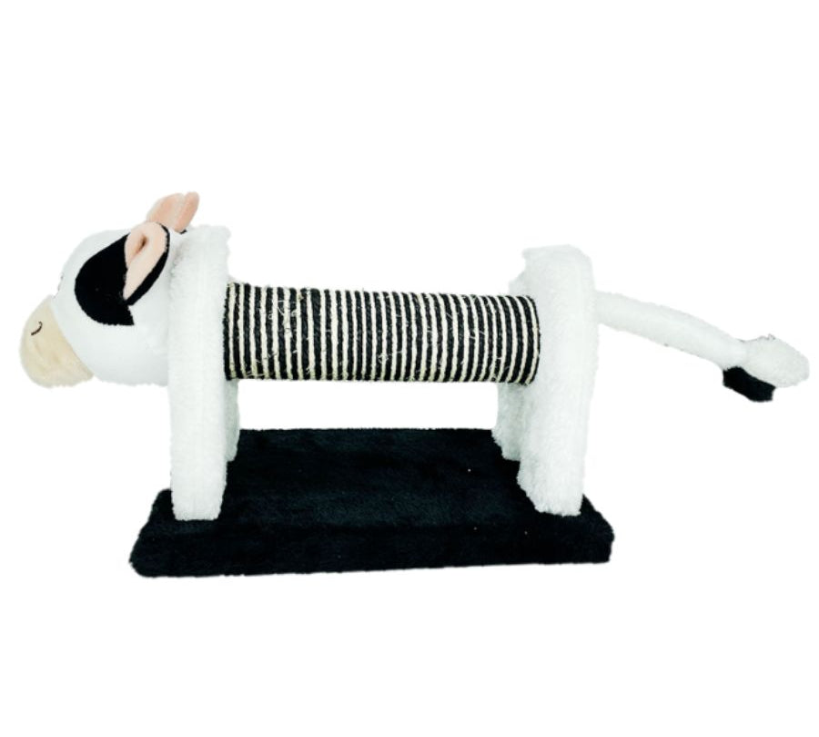 Rascador de Vaca para gatos: Combina sisal natural y felpa suave. Ideal para afilar garras y descanso. 🐱 Diseño único y decorativo de 51x16.5x18 cm.