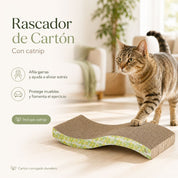 Rascador de Cartón Corrugado con Hierba Gatera (Catnip). Afilado de garras, alivio del estrés y protección de muebles.