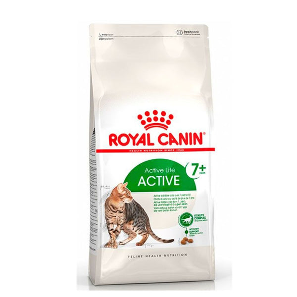 Royal Canin Active 7+: Alimento seco para gatos activos mayores de 7 años. Enriquecido con antioxidantes y polifenoles, apoya la función renal, salud urinaria y articular.