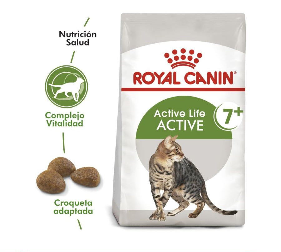 Royal Canin Active 7+: Alimento seco para gatos activos mayores de 7 años. Enriquecido con antioxidantes y polifenoles, apoya la función renal, salud urinaria y articular. 🐱🍲🐾