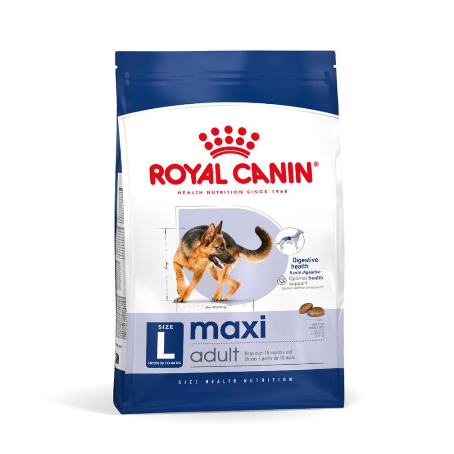 Royal Canin Adulto Maxi 12Kg para perros grandes adultos. Mejora la digestión, protege las articulaciones y mantiene el corazón sano con Omega 3 y taurina.