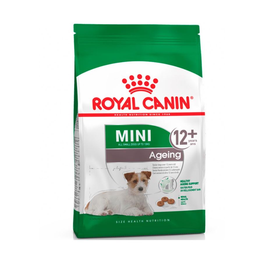 Royal Canin Mini Ageing 12+ 🐶 es ideal para perros pequeños mayores de 12 años. Combate el envejecimiento celular y favorece la salud renal y cardíaca.