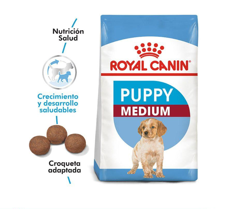 Royal Canin Medium Puppy 12KG: Alimento completo para cachorros de raza mediana, apoya crecimiento, desarrollo muscular y óseo, salud digestiva e inmunológica. Ingredientes de alta calidad.