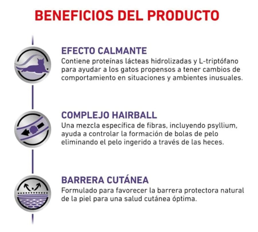 Royal Canin Calm Feline 2 KG ayuda a reducir el estrés en gatos, con triptófano y casozepina. Favorece la piel, digestión y equilibrio emocional.
