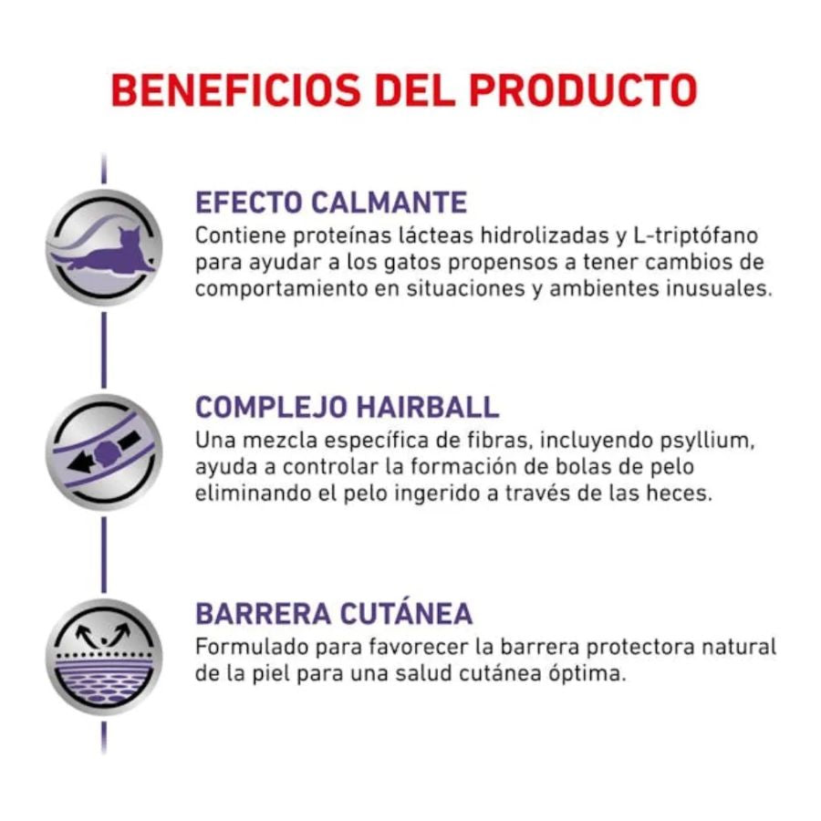 Royal Canin Calm Feline 2 KG ayuda a reducir el estrés en gatos, con triptófano y casozepina. Favorece la piel, digestión y equilibrio emocional.
