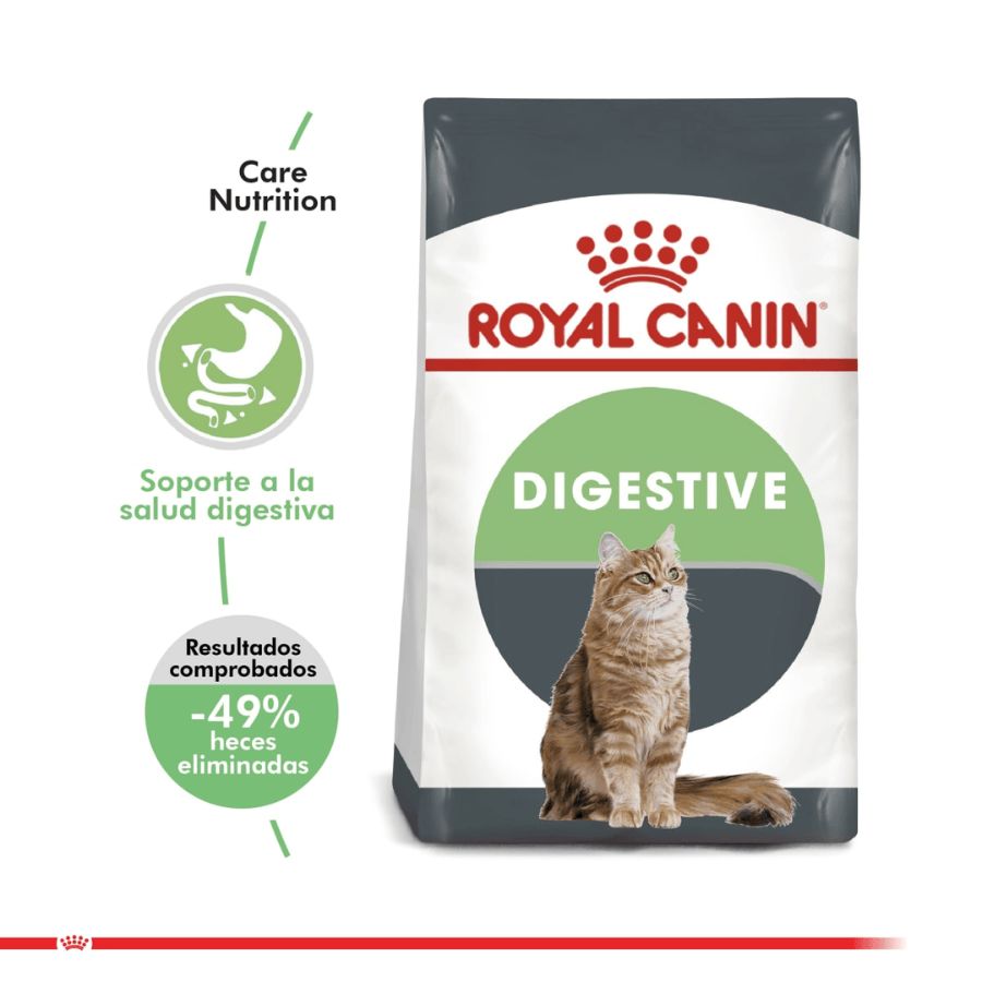 Royal Canin Digestive Care: Alimento para gatos con sensibilidad digestiva. Mejora la digestión, estimula la masticación y reduce la producción de heces. Balance de minerales para salud urinaria.