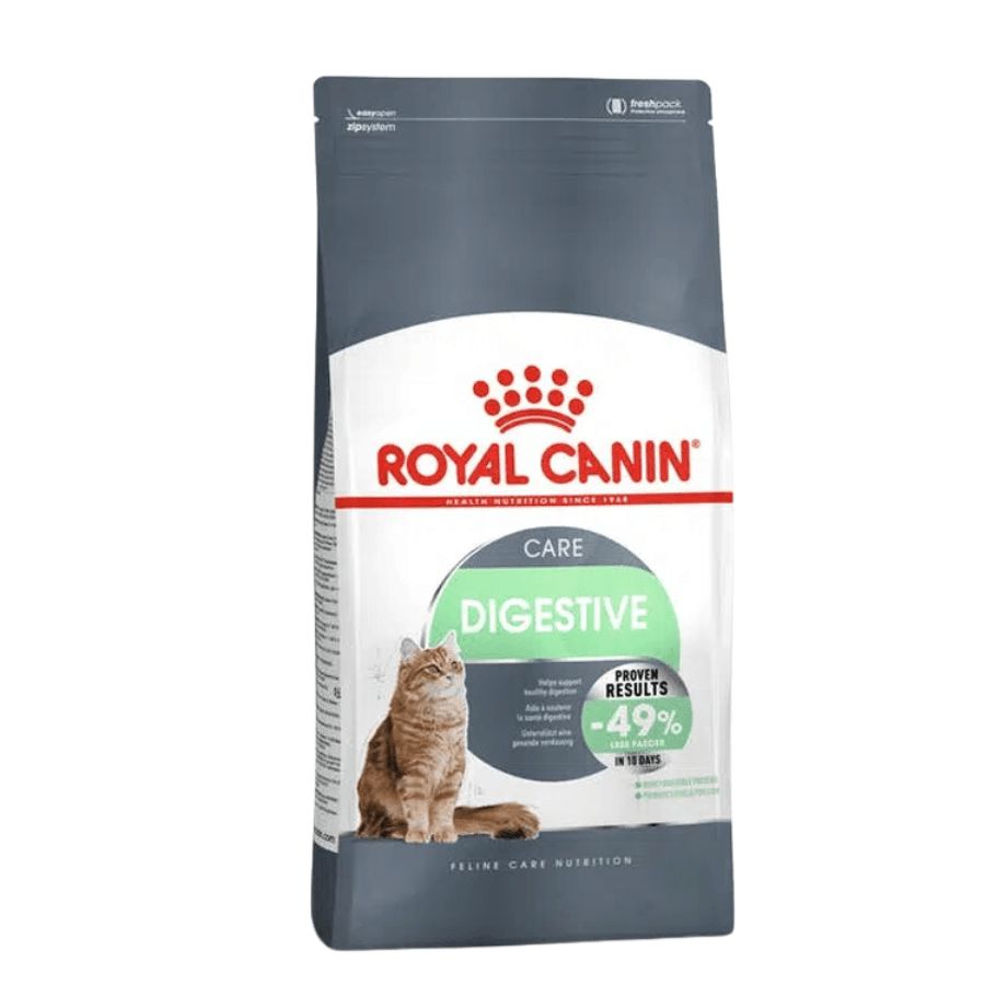 Royal Canin Digestive Care: Alimento para gatos con sensibilidad digestiva. Mejora la digestión, estimula la masticación y reduce la producción de heces. Balance de minerales para salud urinaria.