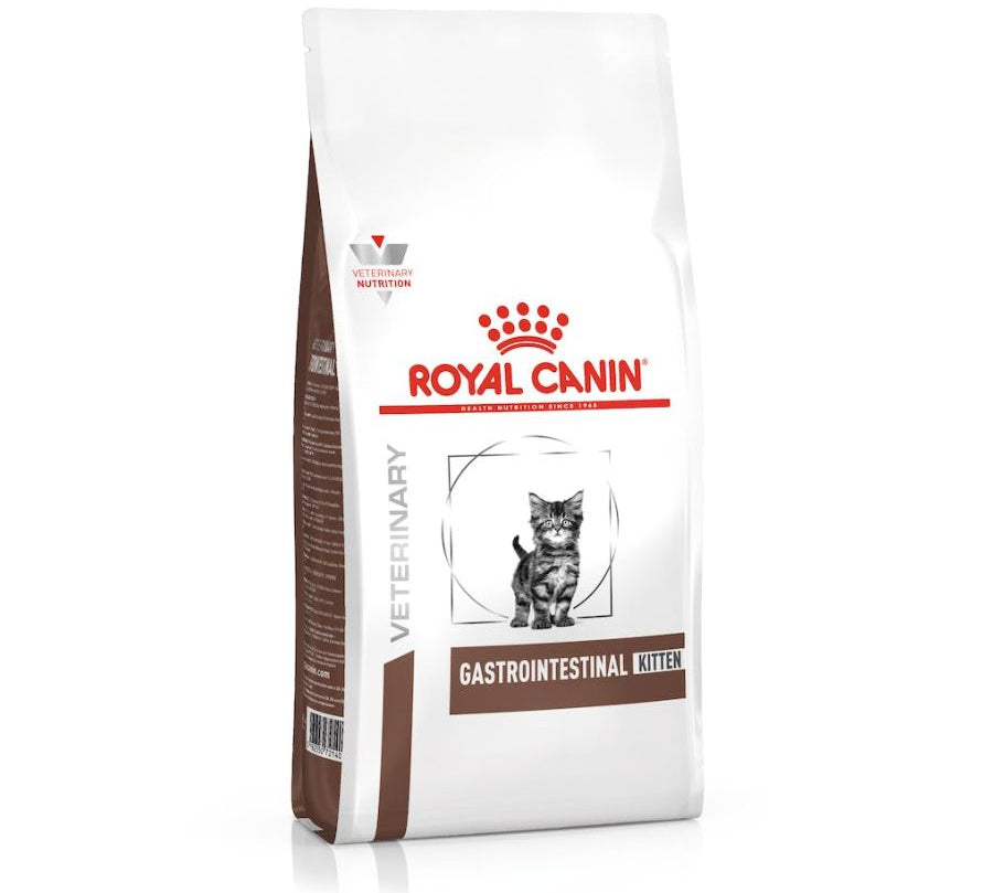 Royal Canin Gastrointestinal Kitten 2kg, ideal para gatitos con digestión sensible. Alta energía, prebióticos y fácil rehidratación para un crecimiento saludable. B-Pets