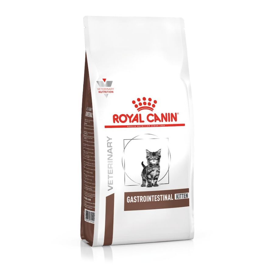 Royal Canin Gastrointestinal Kitten 2kg, ideal para gatitos con digestión sensible. Alta energía, prebióticos y fácil rehidratación para un crecimiento saludable. B-Pets