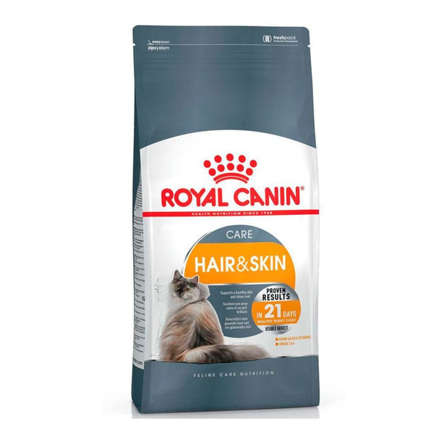 Royal Canin Hair & Skin Care: Alimento completo para gatos adultos. Mejora la salud del pelo y la piel, con nutrientes específicos para refuerzo cutáneo y brillo del pelaje.