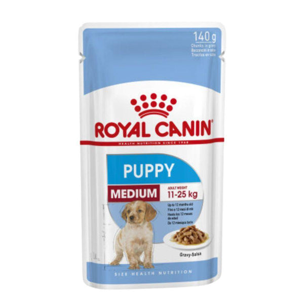 Royal Canin Medium Puppy Pouch: Alimento húmedo completo para cachorros de razas medianas hasta 10 meses. Soporta crecimiento, inmunidad y salud digestiva. Balanceado y sabroso.