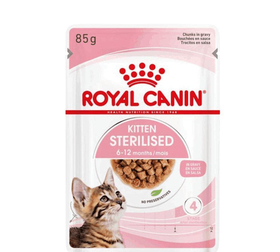 Royal Canin Kitten Sterilised Pouch: Alimento húmedo para gatitos esterilizados de 4 a 12 meses. Fomenta el crecimiento saludable y controla el peso, con proteínas y minerales equilibrados. 🐱🍲🐾