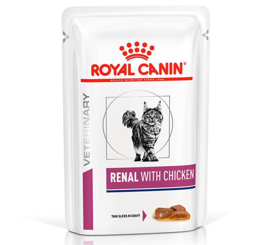 Royal Canin Renal con Pollo Pouch 🐾, ideal para gatos con insuficiencia renal. Baja carga renal, alta digestibilidad y sabor irresistible.