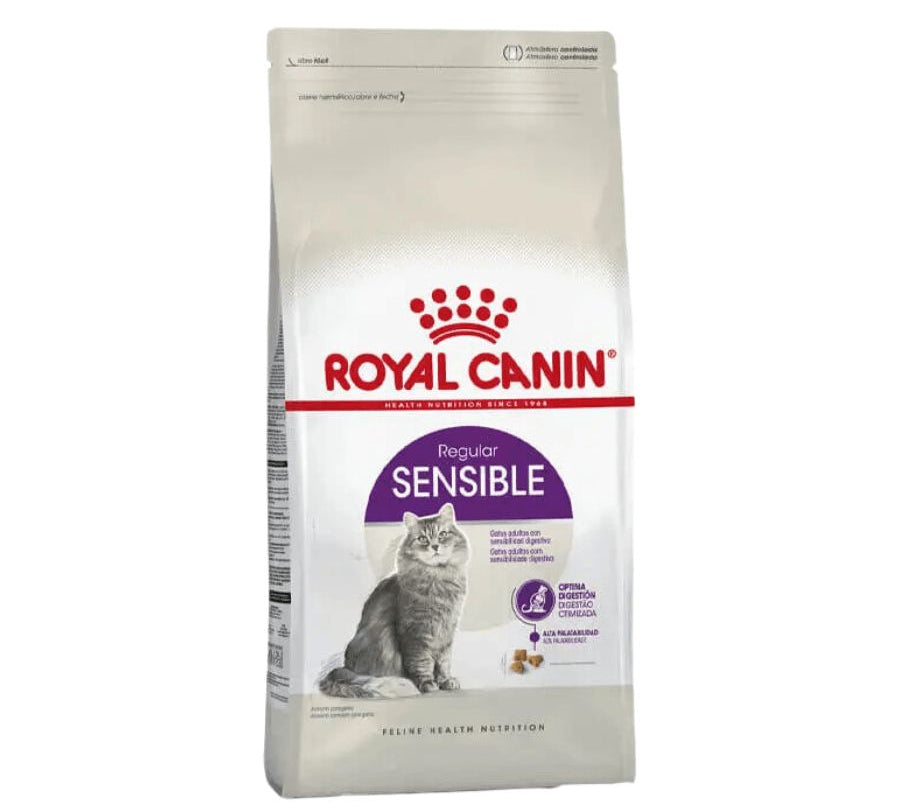Royal Canin Sensible: Alimento seco para gatos con sensibilidad digestiva. Proteínas altamente digestibles, salud urinaria, equilibrio de flora intestinal y alta palatabilidad.