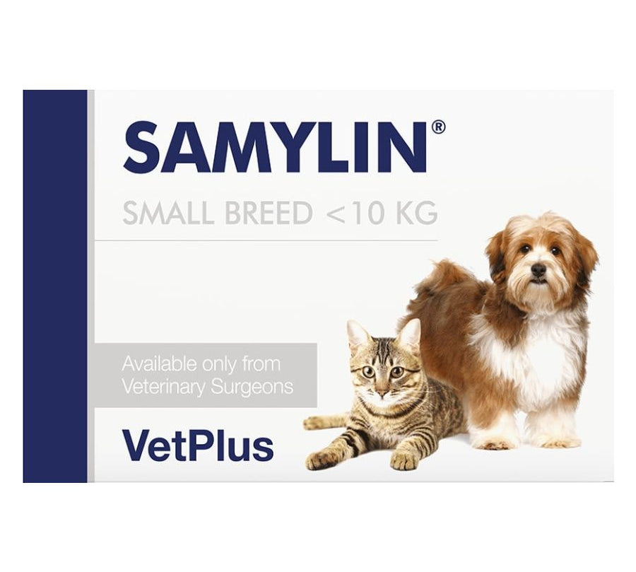 Samylin Perro Raza Pequeña y Gatos 30 Comprimidos 🐾 Suplemento hepático con SAMe, Silibina y vitamina E, ideal para proteger el hígado de mascotas pequeñas.