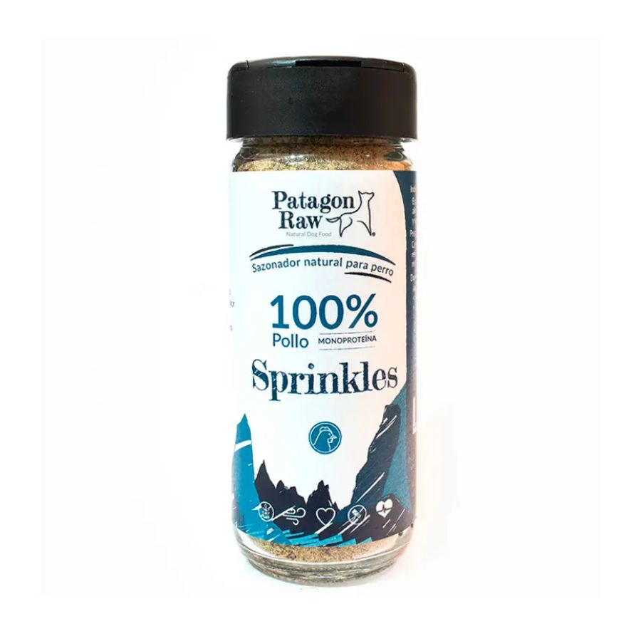 Patagon Raw Sprinkles Sabor Pollo, un sazonador natural y libre de granos para perros. Perfecto para complementar su dieta y añadir sabor. 🐶🌟