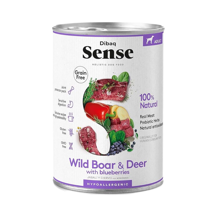 Dibaq Sense Alimento Húmedo Ciervo & Jabalí Lata: Nutrición hipoalergénica para perros. ¡Sabores naturales para su bienestar! 