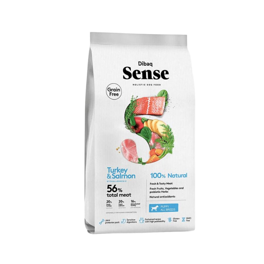 Dibaq Sense Cachorro Pavo & Salmón 12KG: Alimento completo hipoalergénico para cachorros y perritas gestantes.