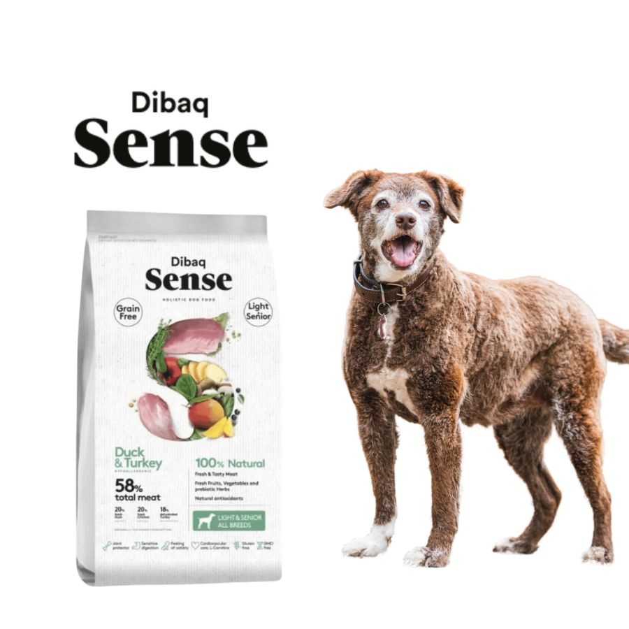 Dibaq Sense Pavo y Pato Light 12kg: Nutrición saludable para perros senior con control de peso.
