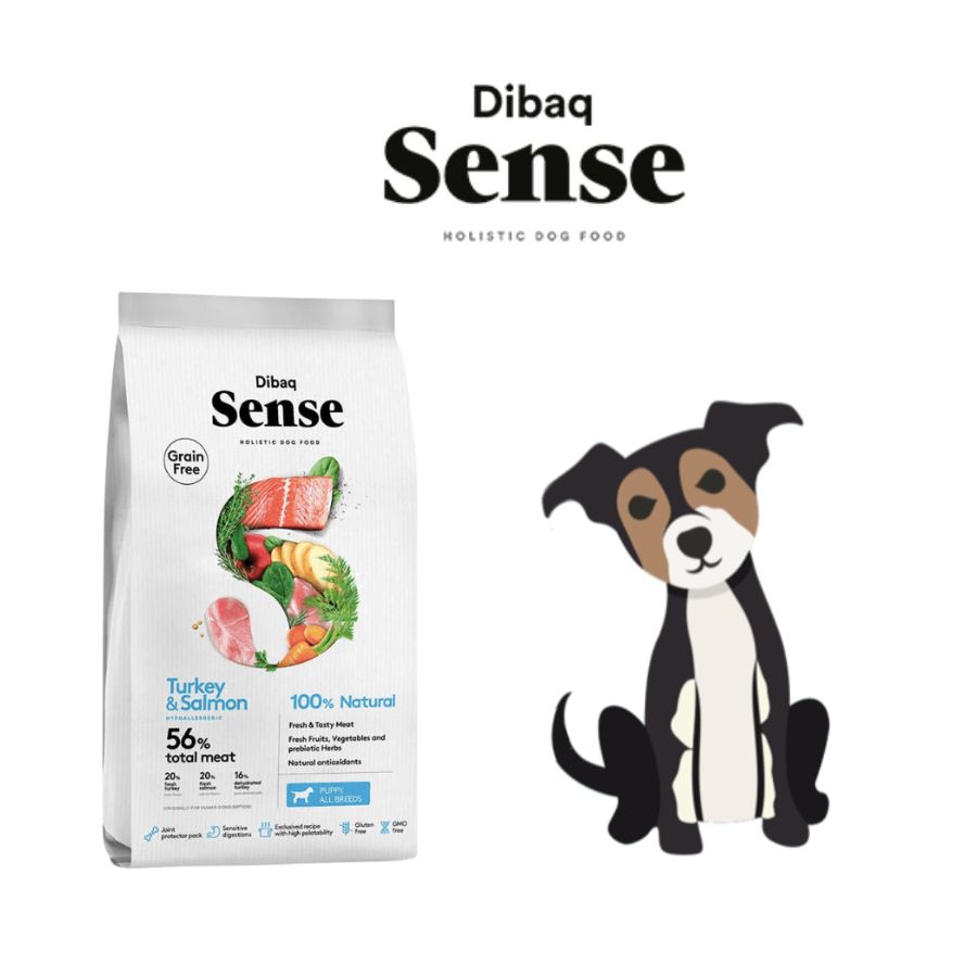 Dibaq Sense Cachorro Pavo & Salmón 12KG: Alimento completo hipoalergénico para cachorros y perritas gestantes.