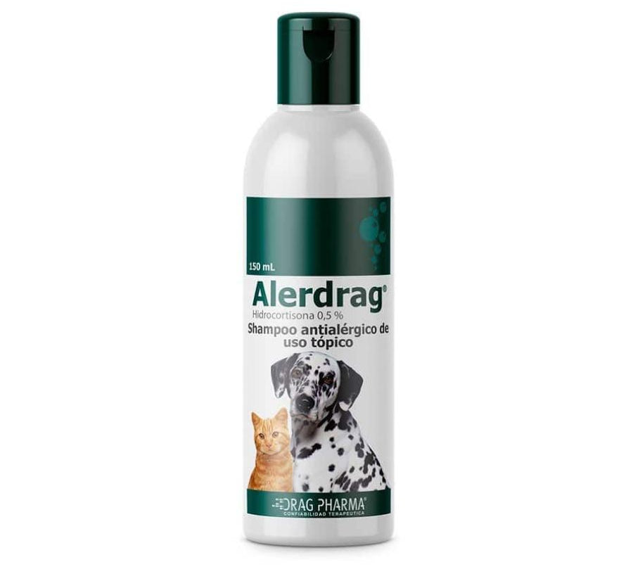 Shampoo Antialérgico Alerdrag 150 ml, con hidrocortisona para aliviar picazón e inflamación por dermatitis alérgica en perros y gatos. Uso veterinario. B-Pets
