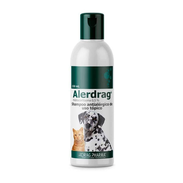 Shampoo Antialérgico Alerdrag 150 ml, con hidrocortisona para aliviar picazón e inflamación por dermatitis alérgica en perros y gatos. Uso veterinario. B-Pets