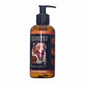 Shampoo para Perros TurboPet 250 ml con avena y nanocobre, elimina patógenos, limpia profundamente y deja un suave aroma a almendra.