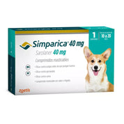Simparica 10 - 20kg (40mg), comprimido masticable antiparasitario 🐾. Elimina pulgas, garrapatas y sarna con acción rápida y protección por 35 días.
