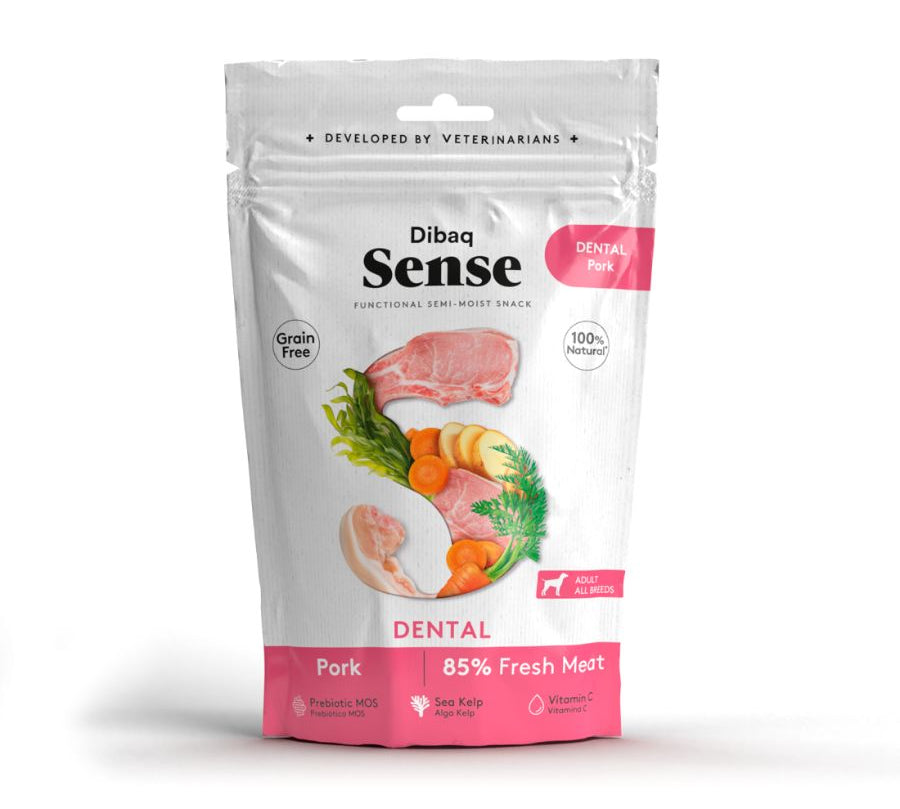 Snack Dental de Cerdo Dibaq Sense 🐖, con alga Kelp para el cuidado dental y cerdo fresco. Sabor irresistible y dientes más limpios.