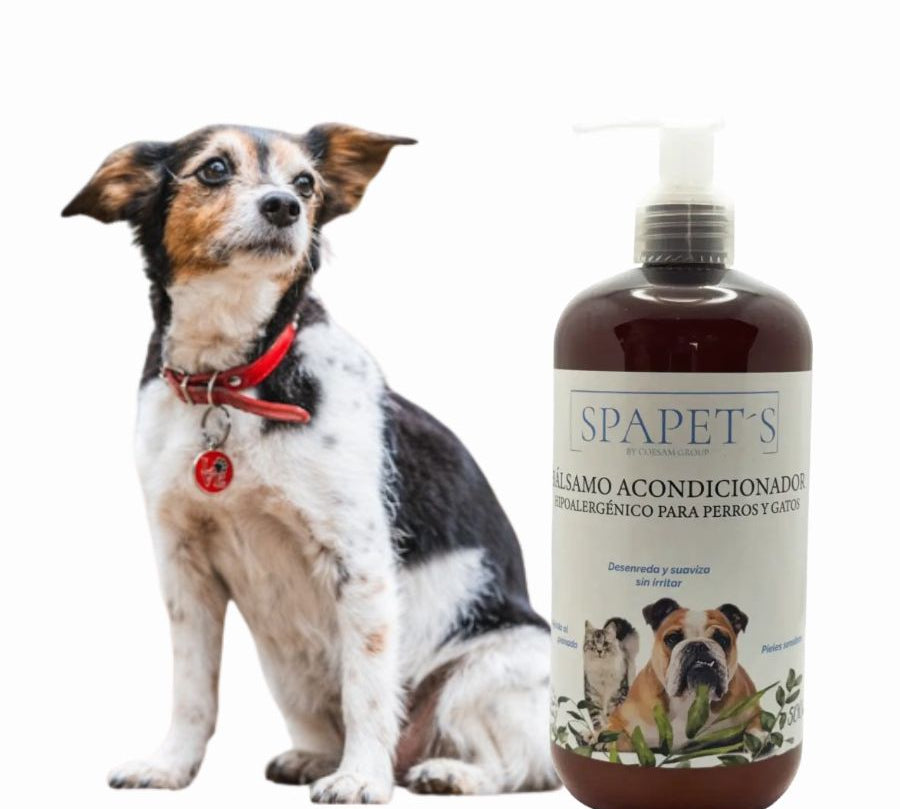 SpaPets Bálsamo Acondicionador Hipoalergénico para pieles sensibles, con avena y aloe vera. Suaviza, calma y desenreda sin irritar.