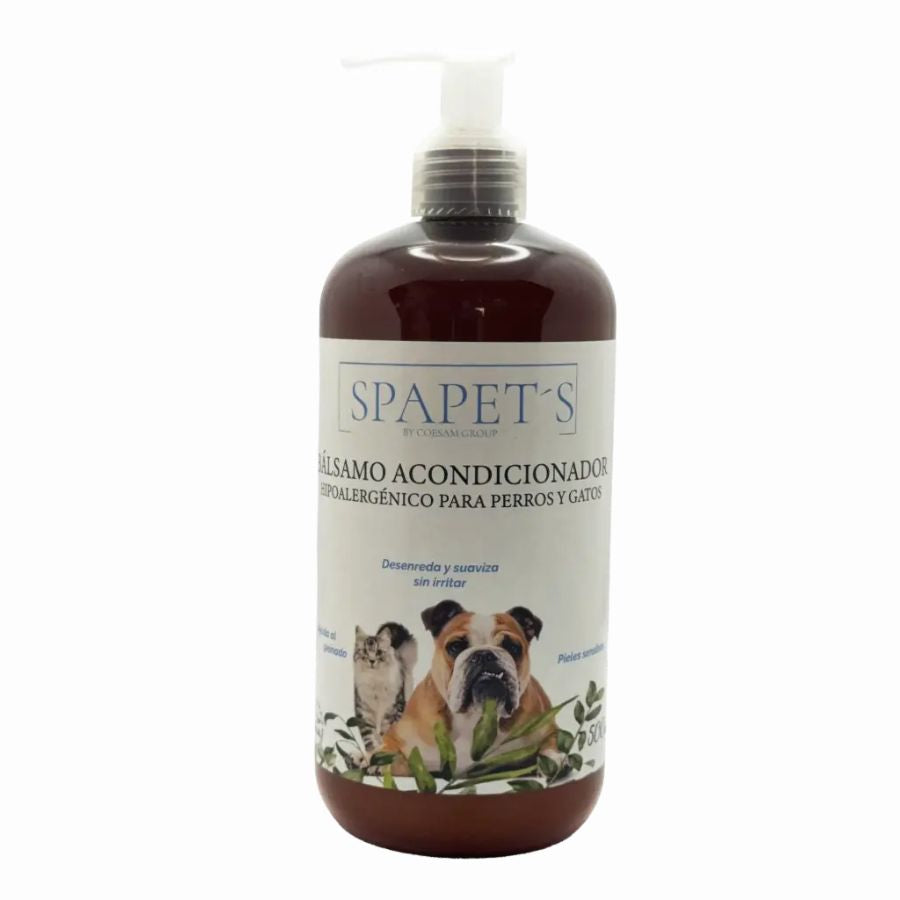 SpaPets Bálsamo Acondicionador Hipoalergénico para pieles sensibles, con avena y aloe vera. Suaviza, calma y desenreda sin irritar.