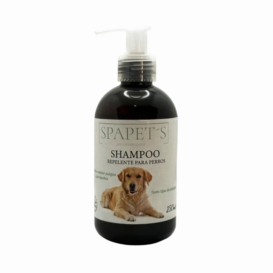SpaPets Shampoo Repelente para Perros con Tea Tree limpia, calma e hidrata, mientras ayuda a repeler insectos como pulgas y garrapatas. Ideal para piel sensible.