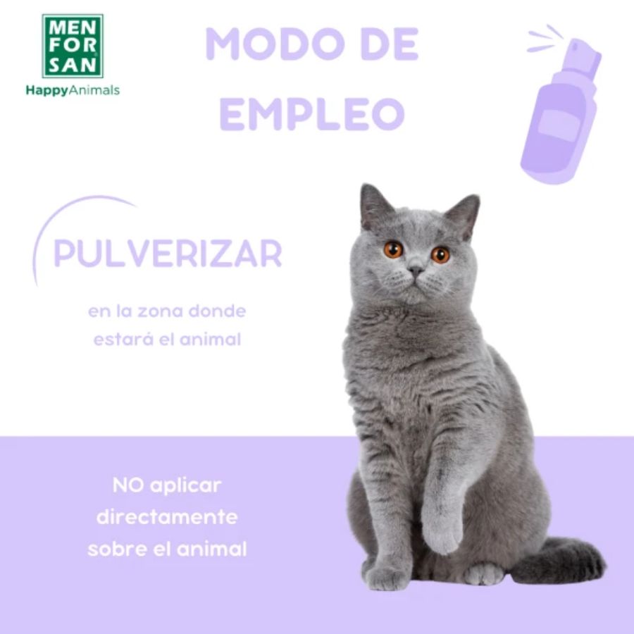 Spray Calmante para Gatos Men For San 60ml con valeriana natural, ideal para reducir la ansiedad, el estrés y mejorar la conducta de tu gato de forma inmediata.
