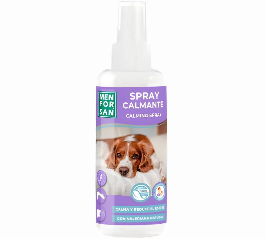 Spray Calmante para Perros Men For San 60ml con valeriana natural, ideal para reducir ansiedad, estrés y mejorar la conducta de forma inmediata.
