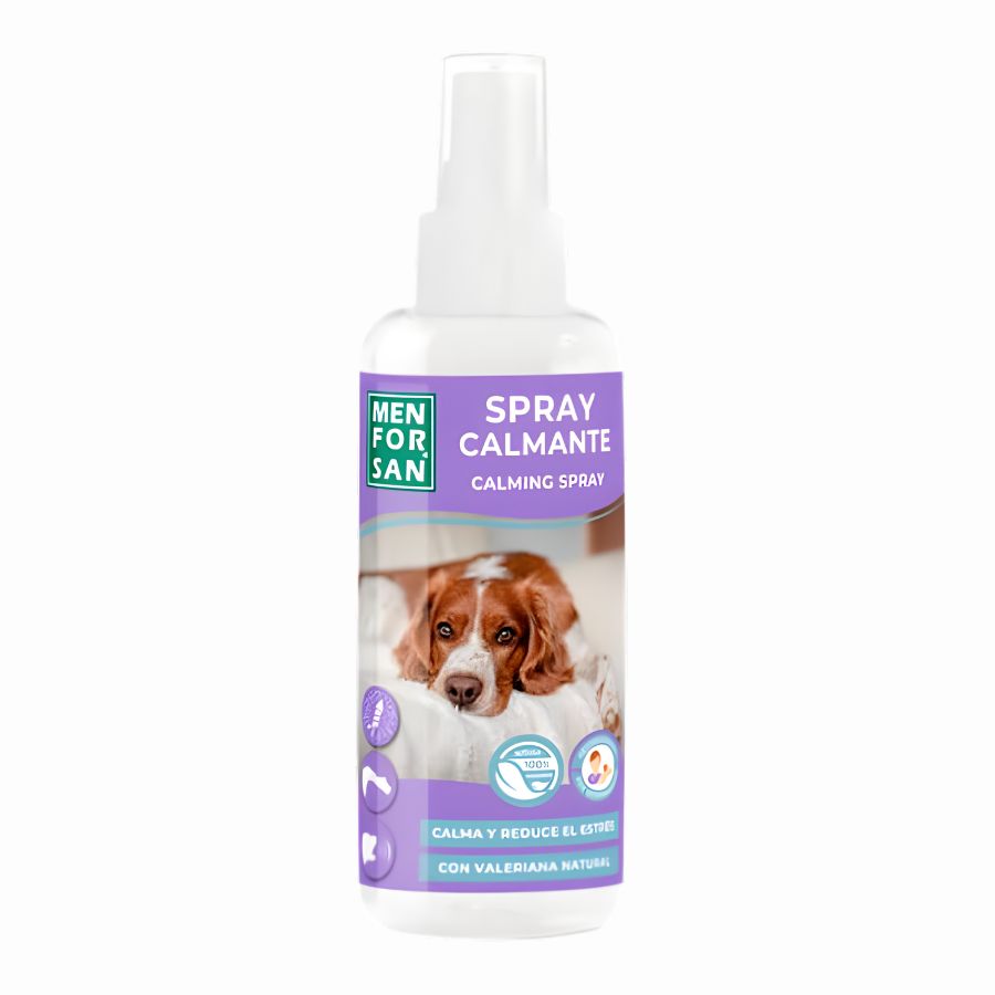 Spray Calmante para Perros Men For San 60ml con valeriana natural, ideal para reducir ansiedad, estrés y mejorar la conducta de forma inmediata.