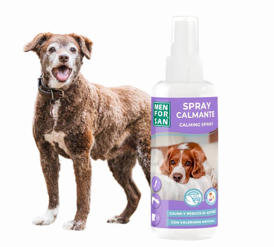 Spray Calmante para Perros Men For San 60ml con valeriana natural, ideal para reducir ansiedad, estrés y mejorar la conducta de forma inmediata.