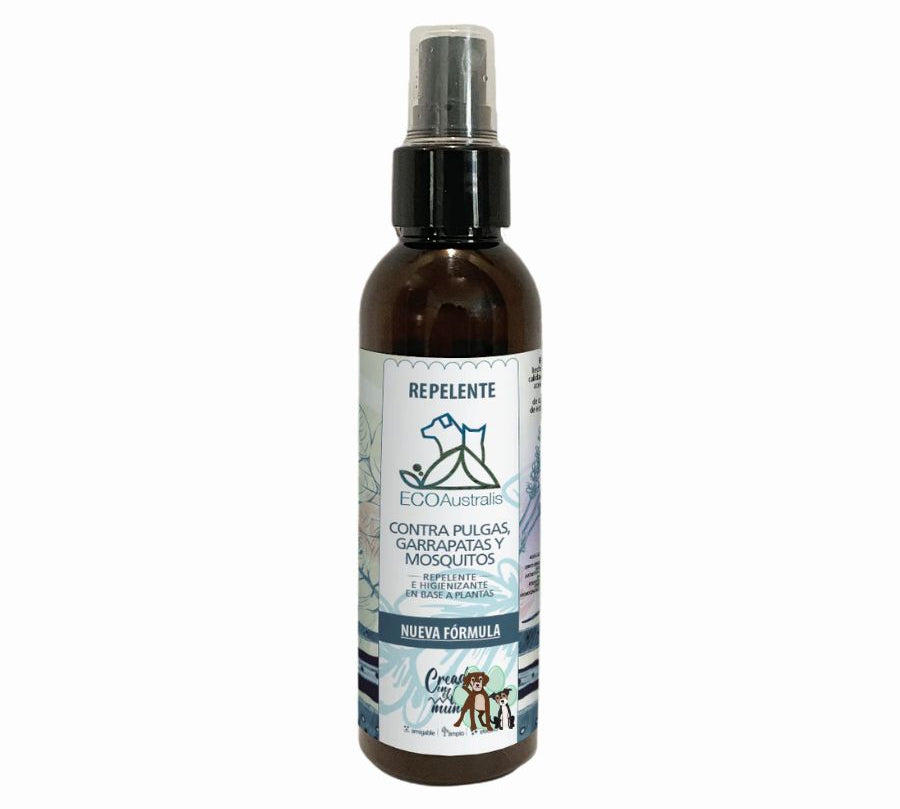 Spray Repelente Contra Pulgas y Garrapatas Ecoaustralis 135ml, antiparasitario natural y seguro para mascotas desde los 2 días de edad. Sin tóxicos ni químicos.