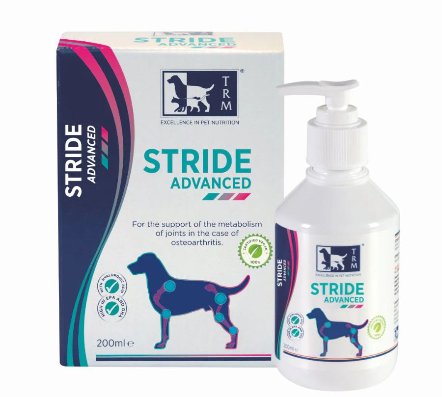 Stride Advanced Perro 200 ml TRM, suplemento vegano con Glucosamina, Omega 3 y Condroitina, ideal para cuidar las articulaciones de tu perro.