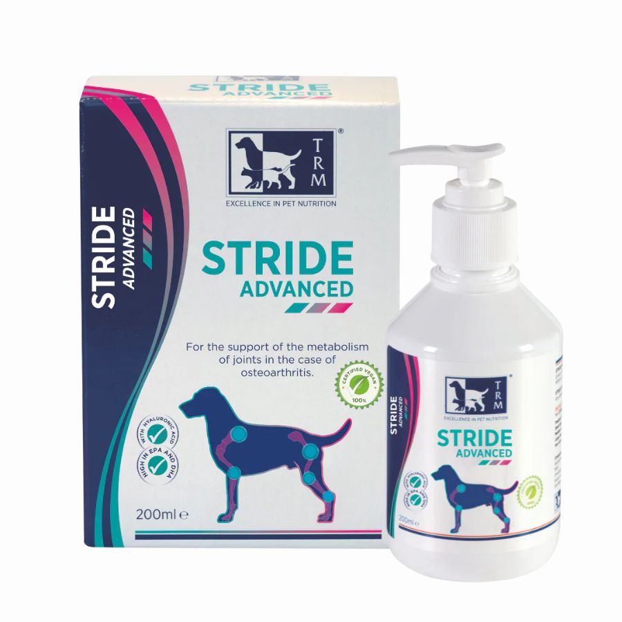 Stride Advanced Perro 200 ml TRM, suplemento vegano con Glucosamina, Omega 3 y Condroitina, ideal para cuidar las articulaciones de tu perro.